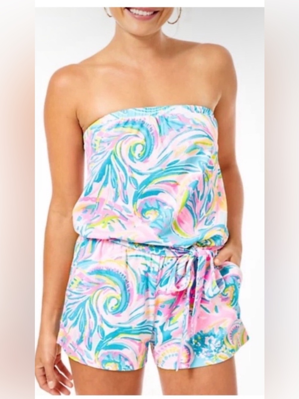Lilly Pulitzer Carnivale Coral Strapless Romper Size Large